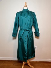 Classic Petites Vtg Lined Turquoise/teal Trench Raincoat, Size 10p