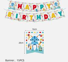 ROBOTS LARGE HAPPY BIRTHDAY PARTY HANGING BANNER & RIBBON DECORATION SUPPLIES