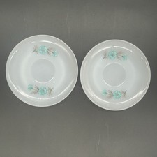 Fire King Oven Ware Saucers Plates Milk Glass Bonnie Blue Floral Set of 2