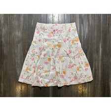 Floral Jacquard A-Line Skirt Pink Orange Ribbon Bow Detail Cream