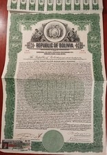 Bolivia 1922 Republic $ 1000 Dollars Gold RARE Uncancelled Bond Loan Coupons