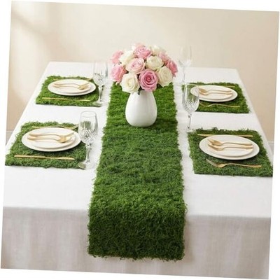 LemonRoad 5 Pcs Fake Moss Table Runner and Placemat Set 12'' x 71'' Artificial 