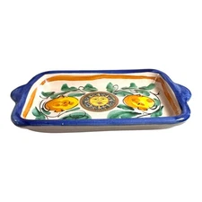Vtg Italian Ceramic Rectangular Tray Celestial Sun Lemon Design Signed Stefano