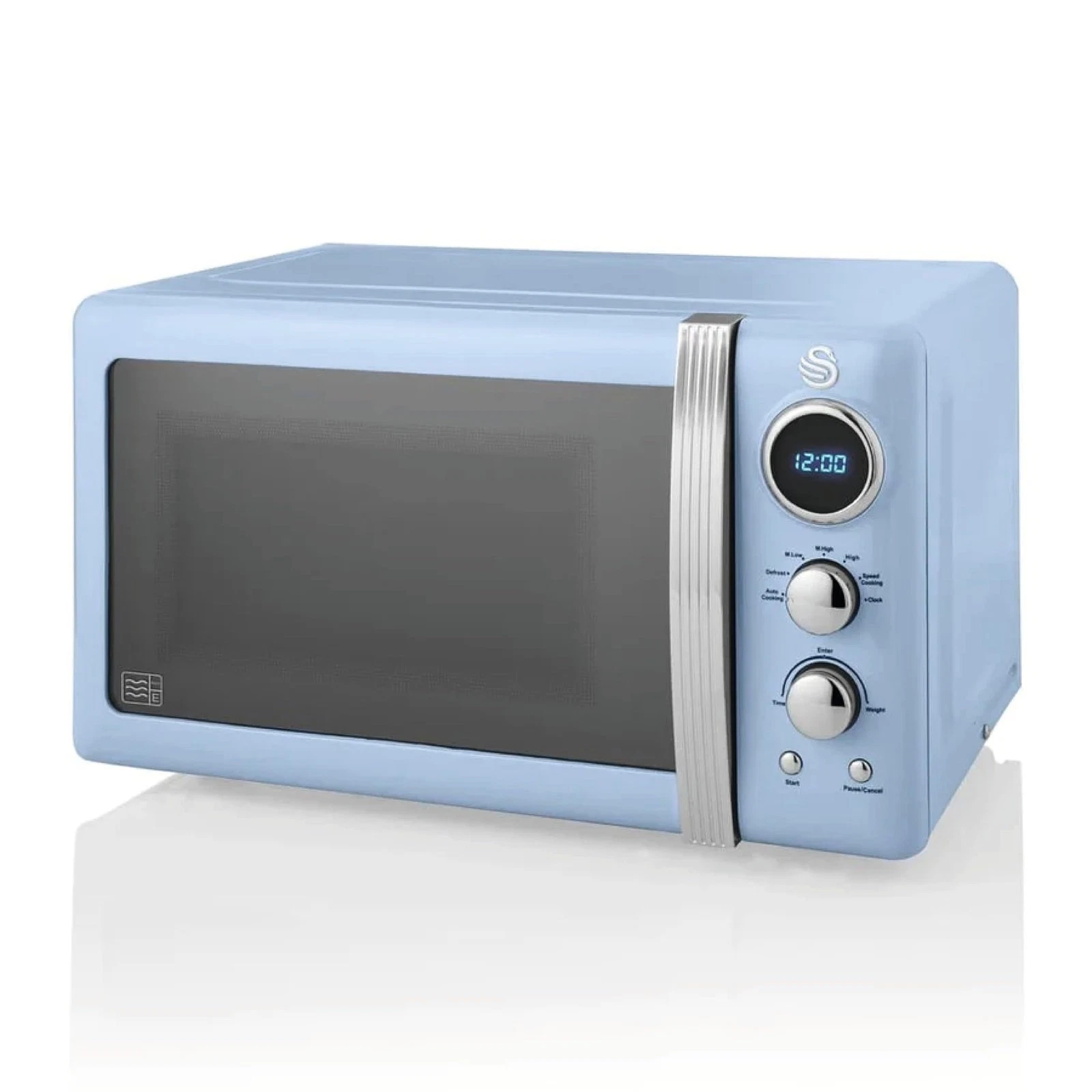 Swan Retro LED Digital Microwave Blue 20L 800W 6 Power Levels Including Defrost