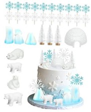 Glavatrix 31 Pcs Polar Bears Cake Topper Winter Cake Decorations With Igloo