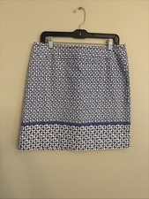 NWOT Talbots Skirt Size 10P Blue White Floral Print Cotton Stretch Lined New MOD