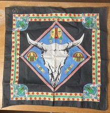 Vintage 80 s Native American Bandana Steer Skull Western Cowboy Black