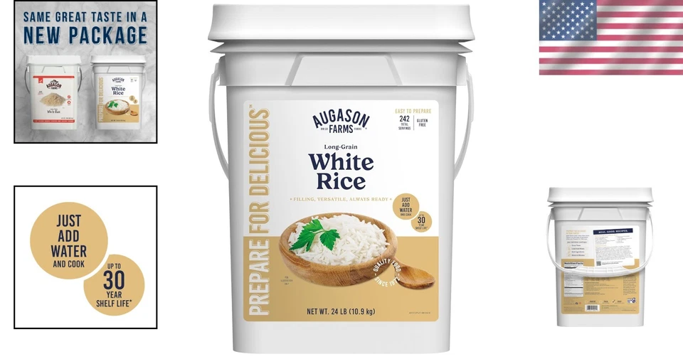 Bulk Long Grain White Rice, 242 Servings in 4-Gallon Pail - Perfect for Storage - Image 2 of 4