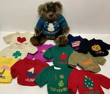 12' BEAR WITH SWEATER FOR EACH MONTH DECEMBER CHRISTMAS WINTER ,NOT BOYD VTG NEW