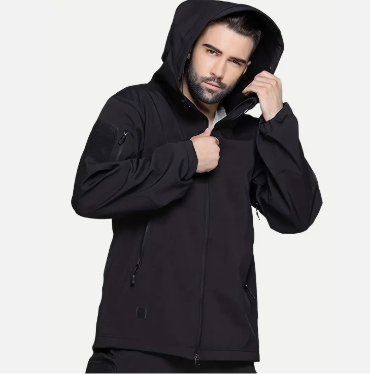Men's Fleece Tactical Jacket Waterproof Soft Shell Hooded Lined Zip Up Work Coat