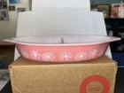Vintage Pyrex 1.5 Quart Pink Daisy Oval Divided Casserole Dish