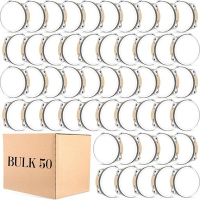 50 Pcs 6 Inch Tambourine Bulk Hand Percussion Wood Metal Jingles