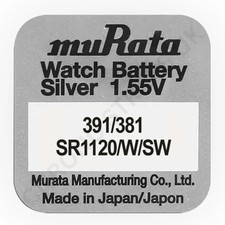 Murata 391 / 381 / SR1120W / SR1120SW Silver Oxide Watch Battery