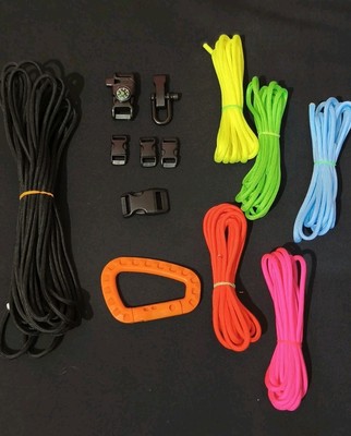 DIY Set - 22,5 Meter 6 Farben - Paracord 550 + 6 Haken + 1 Karabiner 