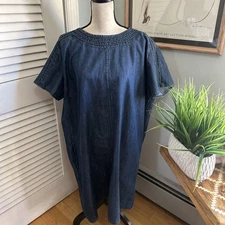 Martha Stewart Dress Womens XL Denim Mini Shift Casual Retro Western Bohemian
