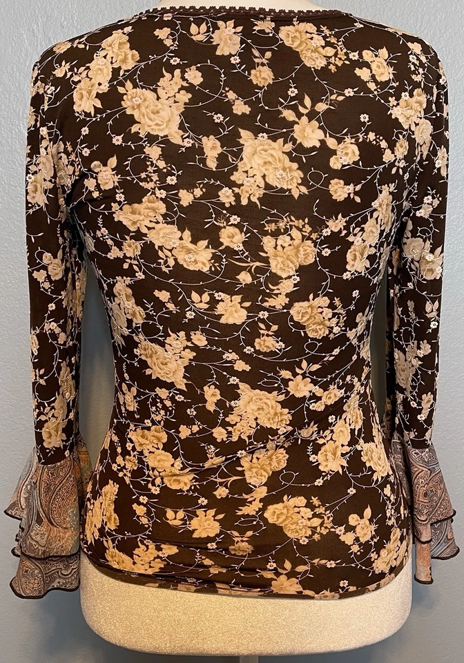 Blusa Anthropologie Sombra de Ojos Boho Floral Cachemira Romántica Fluida Top Grande Foto 3 de 4