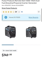 Pulsar Dual Fuel Gas Propane 4000 Watt Inverter Generator with CO Alert RV Ready