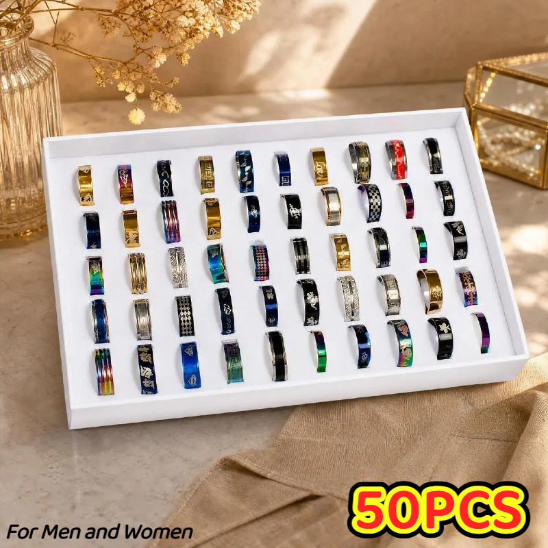 Wholesale 50pcs Lot Mixed Stainless Steel Rings Men Women Band Ring New