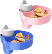 2 Pack Car Seat Cup Holder Snack Tray: Travel Tray for Kids Pink Blue 2Pack