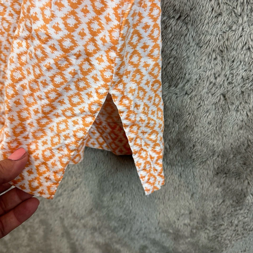 Brook Brothers 346 Diamond Print Cotton Boho Tunic Top Popover Orange White XL - Image 4 of 4