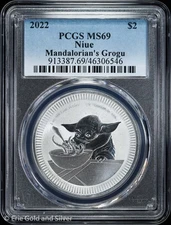 2022 $2 Niue 1 oz Silver Mandalorian Grogu PCGS MS 69