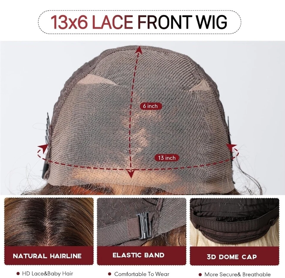 Peluca frontal de encaje HD mezcla cabello humano resaltados miel recta marrón 28 pulgadas Foto 4 de 4