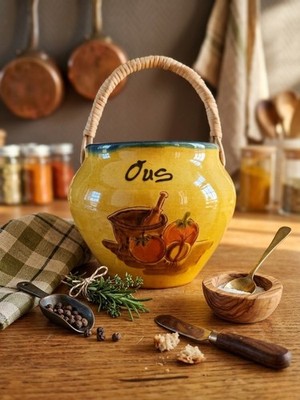 Vintage Eierkorb aus gelber Keramik Provence - Küchendekor Retro Hand