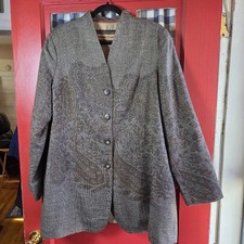 Coldwater Creek Gray Brown Tweed Print Long Sleeve Button Front Jacket Size XL