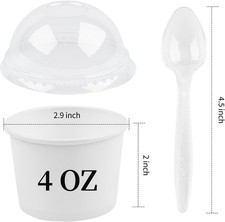50 Sets Ice Cream Paper Cups 4 Oz Disposable White Paper Dessert Cups With Lids