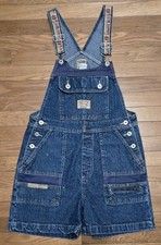 Vtg B.U.M. Equipment Blue Denim Shortalls Short Bib Overalls Y2K 90s Logo Size S