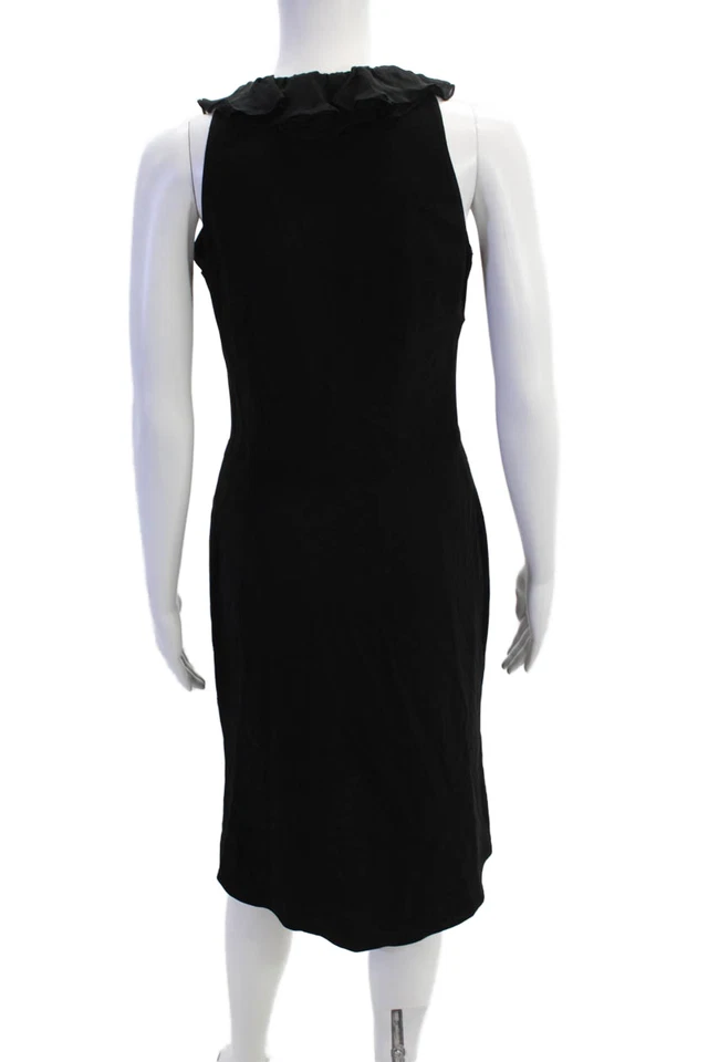 Vestido maxi feminino Elie Tahari de seda com babados gola V sem mangas preto tamanho 6 - Imagem 4 de 4