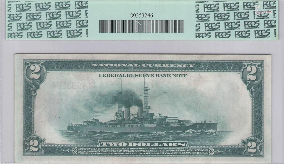 1918 $2 Federal Reserve Bank Note FR-773 Rare Minneapolis PCGS 50 The Battleship - Image 2 of 2