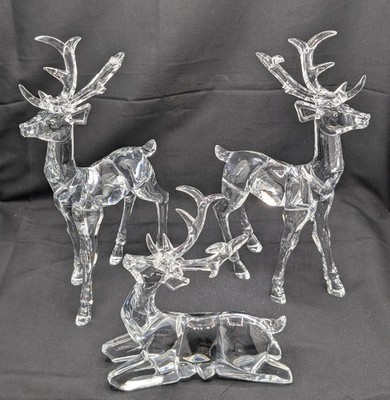 Set of 3 Acrylic Deer Reindeer Clear 2 Standing 1 Lying Down Christmas Holiday