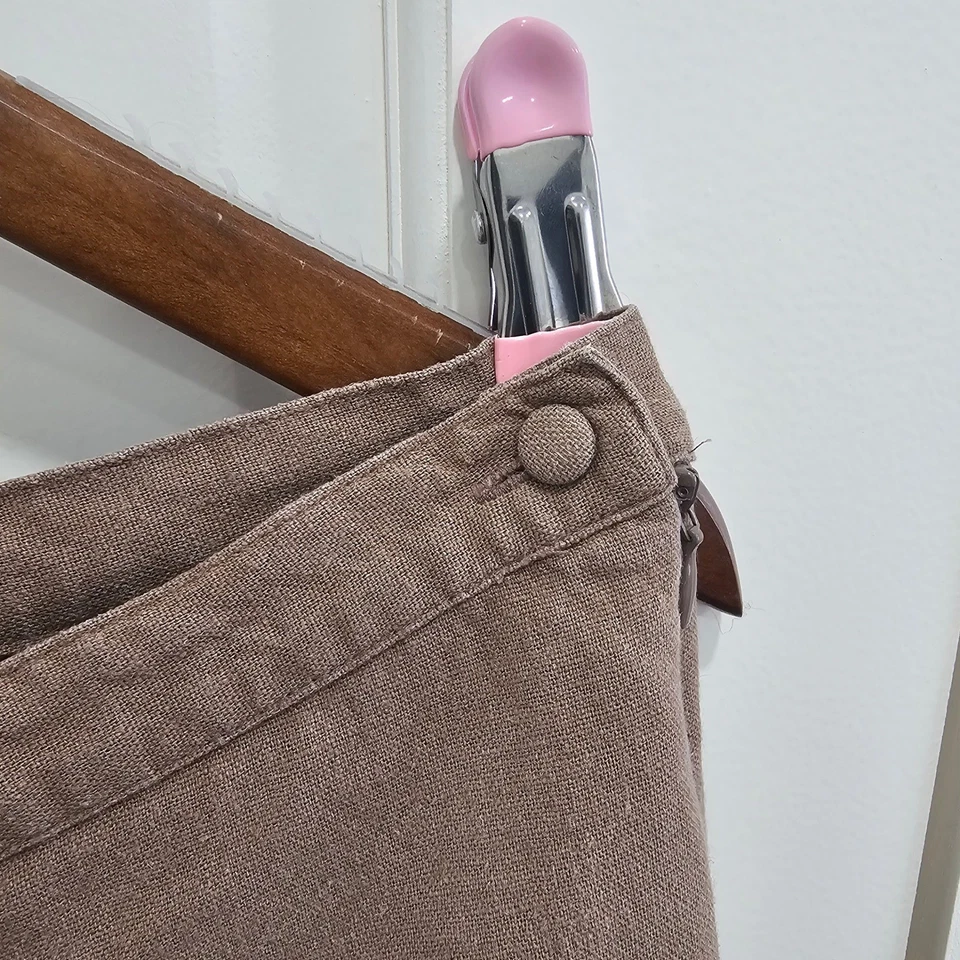 Falda midi de colección Christopher & Banks marrón mezcla de lino volantes dobladillo talla 16 Foto 4 de 4