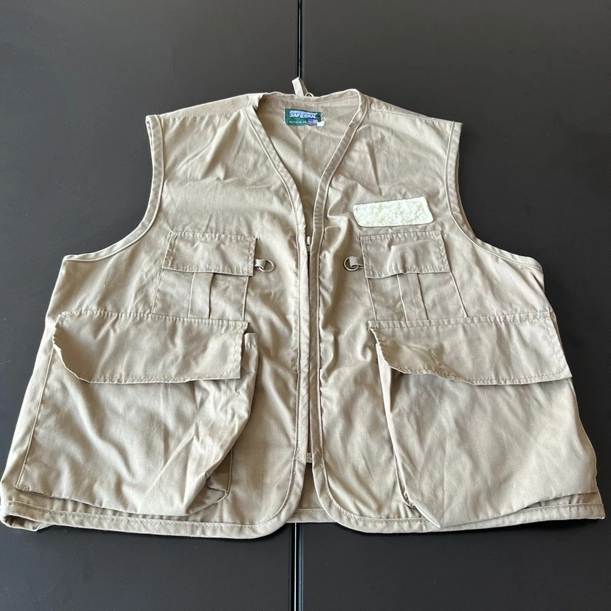 Vtg Saftbak Vest Mens L/XL Woods Goods Brown Hunting Fish Sleeveless USA 70s/80s