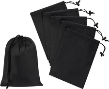 Drawstring Bag with Toggle - Nylon Cinch and Ditty Pouch - Six Pack (Black, 6 X