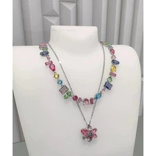 Swarovski Gema Necklace and Earrings for Women, Pink Crystal Collarbone Chain