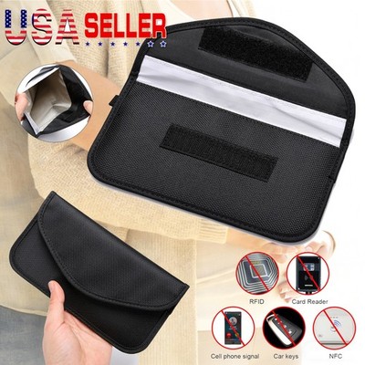RFID Signal Blocking Shielding Pouch - Black Oxford Fabric, Dual Pocket Design
