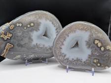 Achat Geoden Paar 2kg – Grau-Weiß Natur Kristall Druse 2016g Paarigkeit Deko