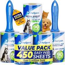 Extra Sticky Lint Roller Mega Value Set 450 Sheets for Pet Hair Removal and C