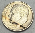 1947-S ROOSEVELT DIME - TEN CENTS - DOUBLE RIM - ERROR - SILVER