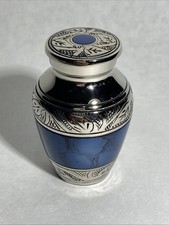 Handcrafted 2.5 Inch Small Mini Urn For Ashes Keepsake Engraved Design Blue
