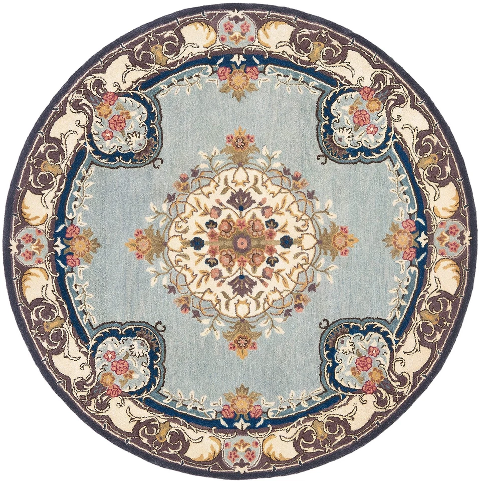 Bergama Collection Area Rug - 4' Round, Light Blue & Ivory, Handmade Oriental... - Image 2 of 3