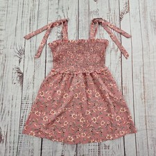 As U Wish Pink Floral Smocked Tie Strap Cottagecore Mini Sundress Junior's M