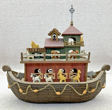 Large Wood Noah's Ark Set w/ Resin Animals Decoration Home MISSING SAILS BOX