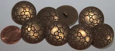 8 Sturdy Slightly Domed Antiqued Brass Tone Metal Shank Buttons 7/8" 23mm 5782