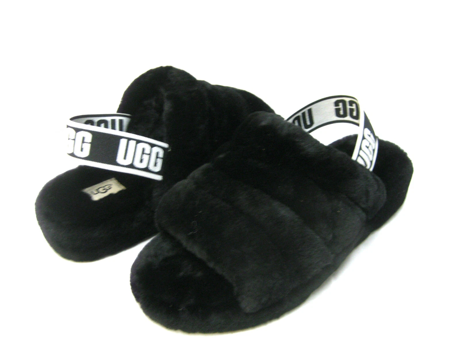 UGG FLUFF YEAH SLIDE SANDALO DONNA NERO US 8 UK 6 EU 39 JP 25