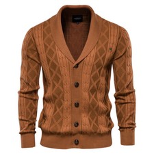 Cardigan Men's V-neck Long-sleeved Sweater Thick Jacket Casual Twist Loose Coats