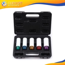 5pcs 1/2" (15-17-19-21-22mm) Impact Socket Set Thin Wall Deep Wheel Protector