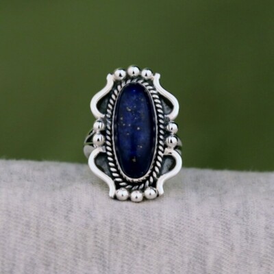 925 Sterling Silver Lapis Lazuli Handmade Women Ring Fine Jewelry